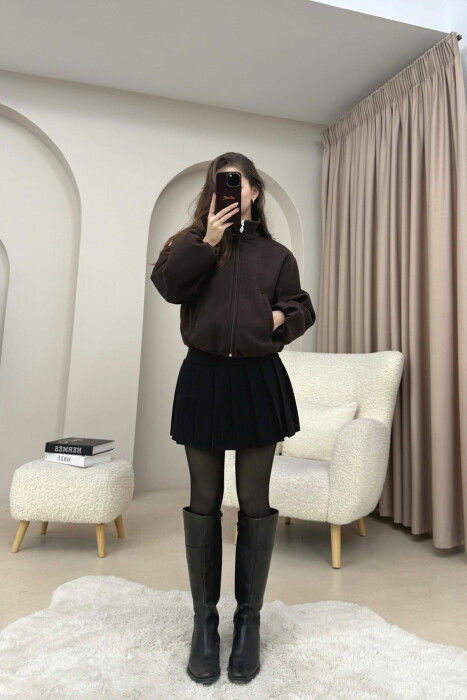 ONE COLOR ELASTIC BELT WOMAN COAT BROWN/KAFE - 3