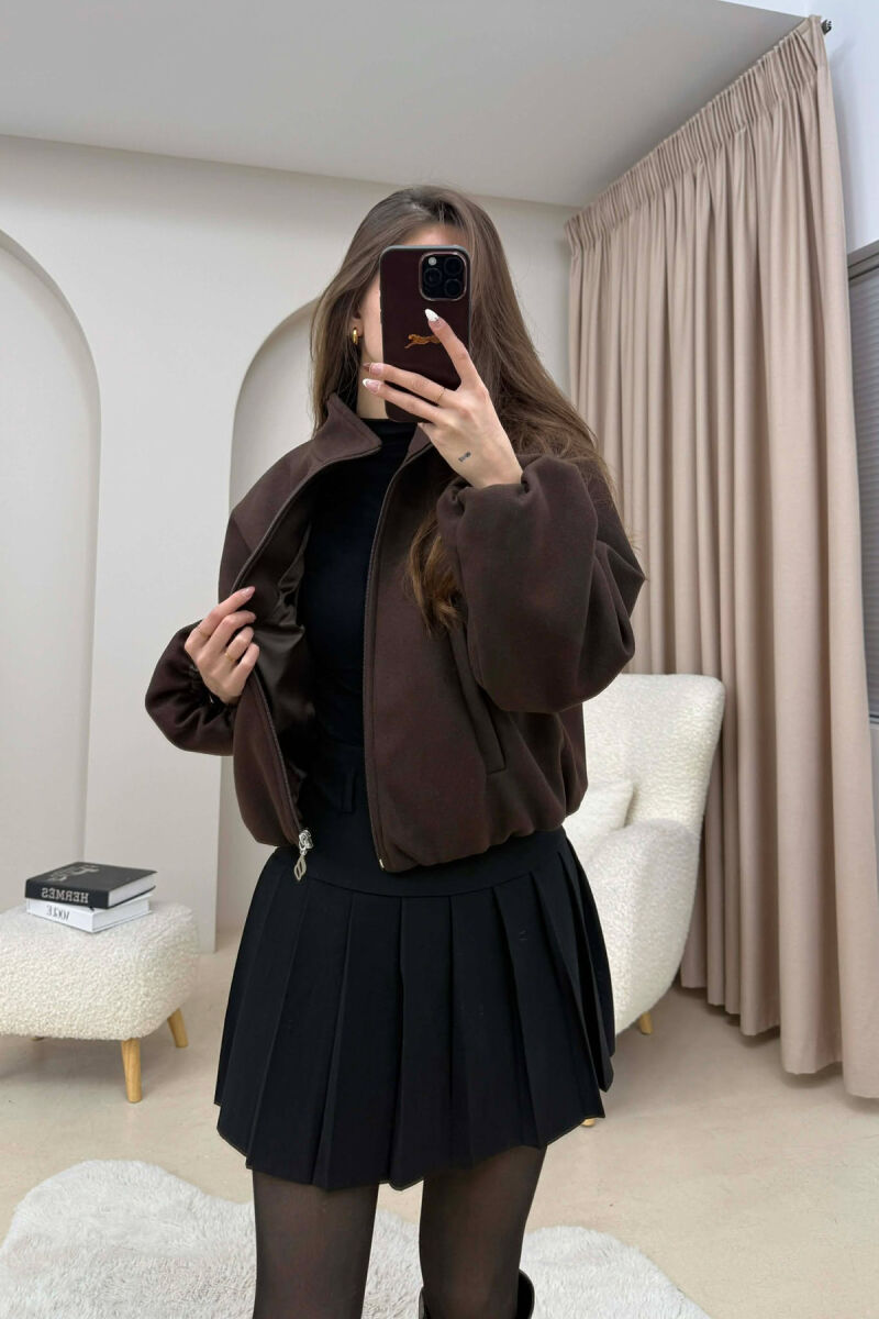 ONE COLOR ELASTIC BELT WOMAN COAT BROWN/KAFE - 1