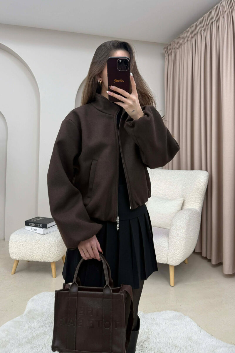 ONE COLOR ELASTIC BELT WOMAN COAT BROWN/KAFE - 5