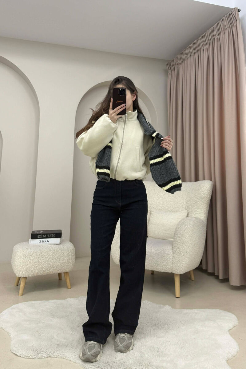 ONE COLOR ELASTIC BELT WOMAN COAT CREAM/KREM - 4