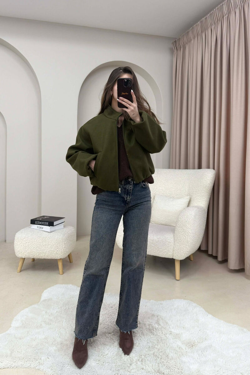 ONE COLOR ELASTIC BELT WOMAN COAT GREEN/JESHILE - 2