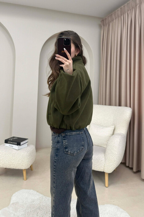 ONE COLOR ELASTIC BELT WOMAN COAT GREEN/JESHILE - 4