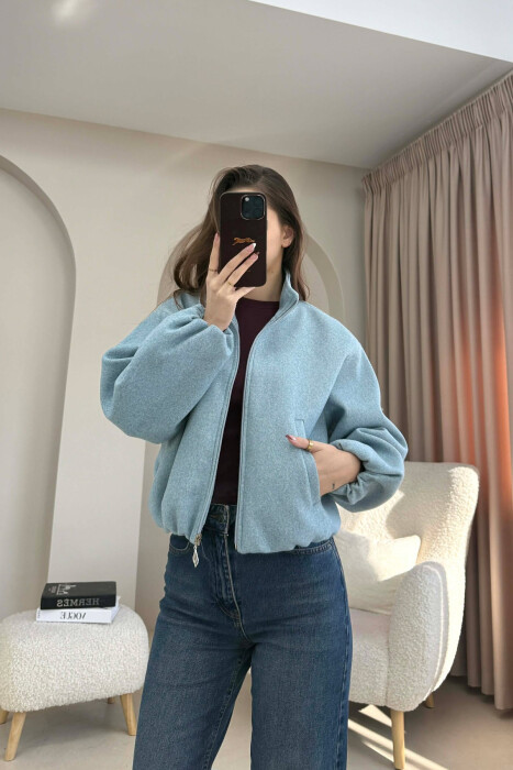 ONE COLOR ELASTIC BELT WOMAN COAT LIGHT BLUE-LIGHT BLUE/BZ-BZ - 4