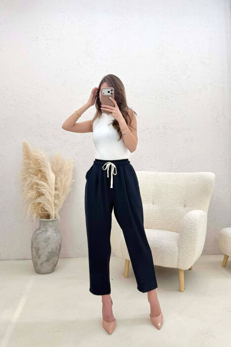 ONE COLOR ELASTIC WAIST WOMAN TROUSERS BLUE/BLU 