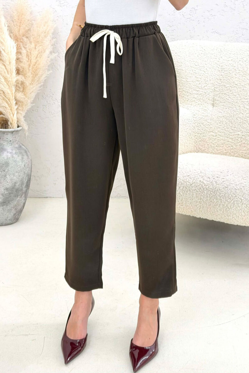 ONE COLOR ELASTIC WAIST WOMAN TROUSERS BROWN/KAFE - 2