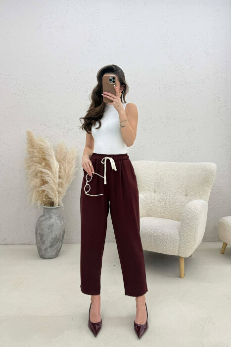 ONE COLOR ELASTIC WAIST WOMAN TROUSERS BURGUNDY/VISHNJE 