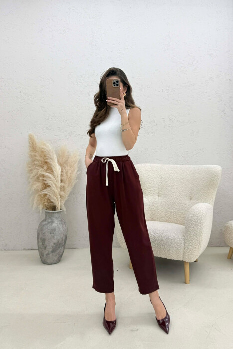ONE COLOR ELASTIC WAIST WOMAN TROUSERS BURGUNDY/VISHNJE - 2