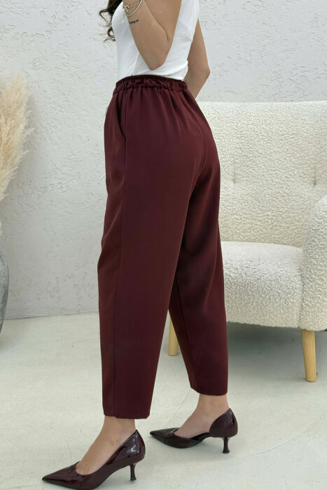 ONE COLOR ELASTIC WAIST WOMAN TROUSERS BURGUNDY/VISHNJE - 3