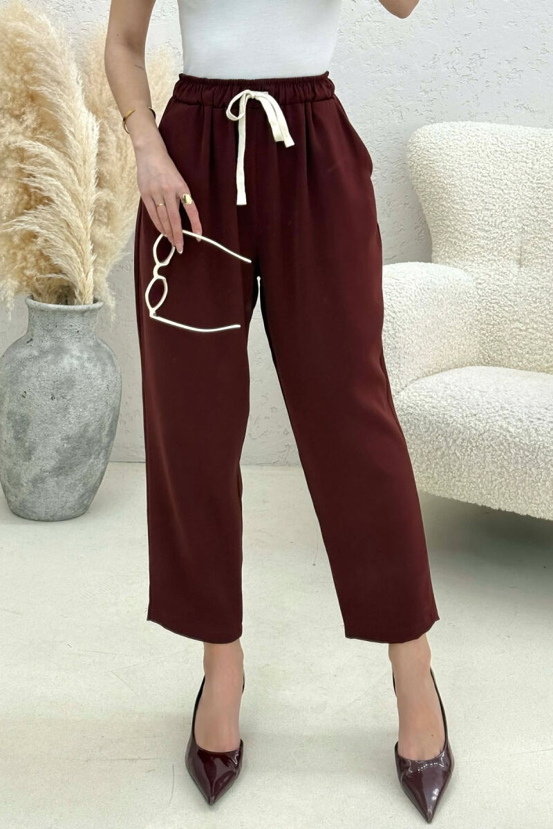 ONE COLOR ELASTIC WAIST WOMAN TROUSERS BURGUNDY/VISHNJE - 4