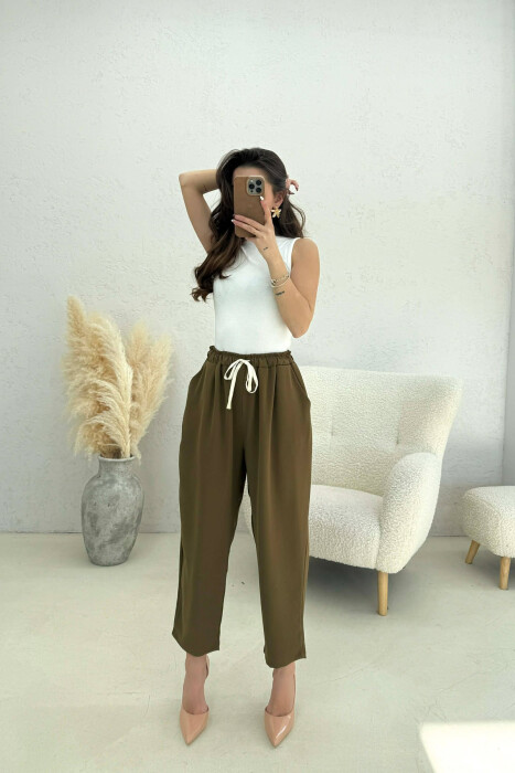 ONE COLOR ELASTIC WAIST WOMAN TROUSERS OLIVE/ULLI 