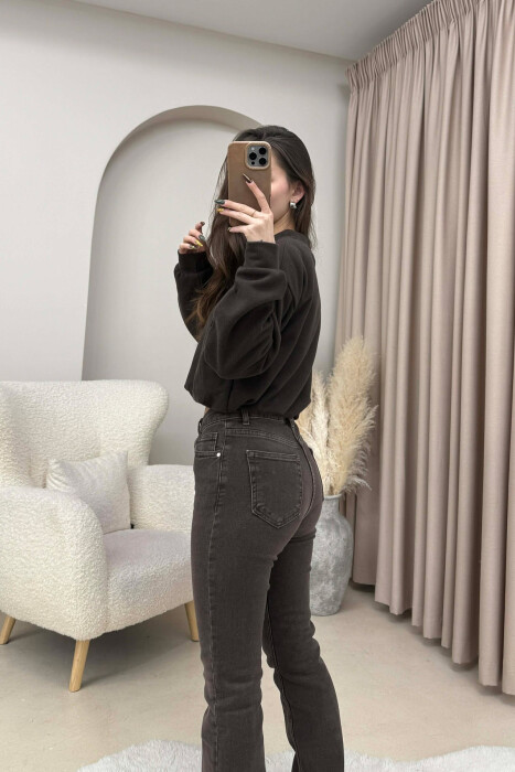 ONE COLOR ELASTIC END WOMEN SWEATSHIRT BROWN/KAFE - 3