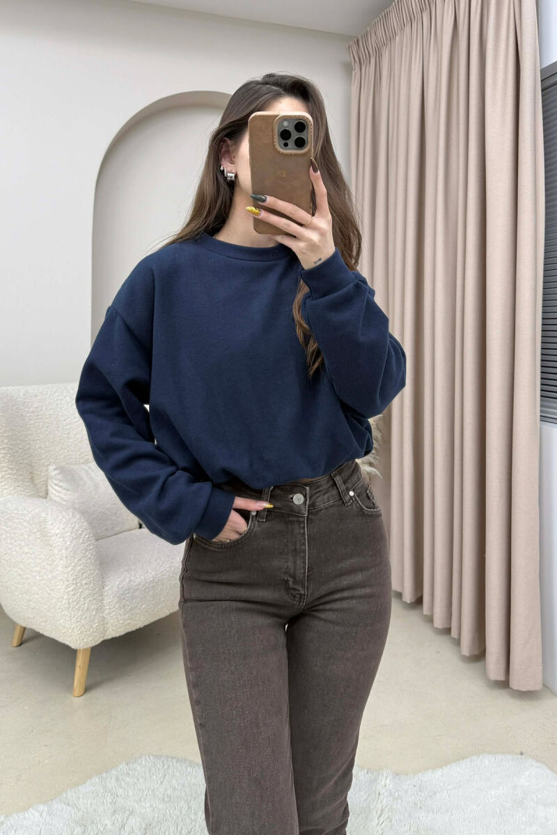 ONE COLOR ELASTIC END WOMEN SWEATSHIRT DARK BLUE/BEE - 1