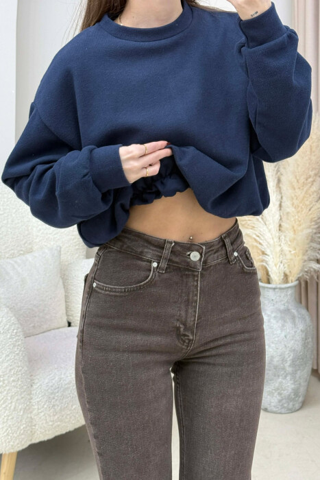 ONE COLOR ELASTIC END WOMEN SWEATSHIRT DARK BLUE/BEE - 2
