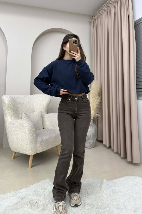 ONE COLOR ELASTIC END WOMEN SWEATSHIRT DARK BLUE/BEE - 3