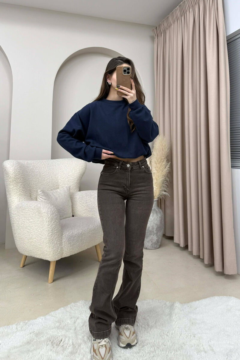 ONE COLOR ELASTIC END WOMEN SWEATSHIRT DARK BLUE/BEE - 3