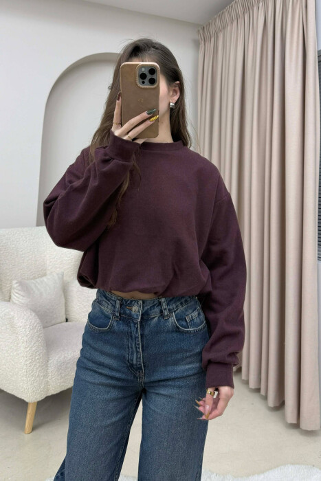 ONE COLOR ELASTIC END WOMEN SWEATSHIRT DARK BURGUNDY/VISHNJE E ERRET - KLAUDIO FASHION