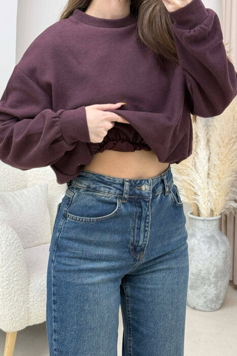 ONE COLOR ELASTIC END WOMEN SWEATSHIRT DARK BURGUNDY/VISHNJE E ERRET - 2