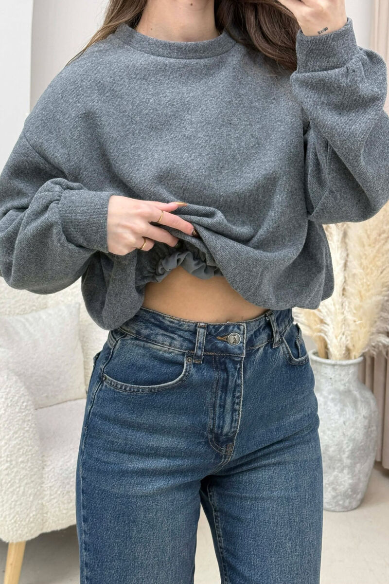 ONE COLOR ELASTIC END WOMEN SWEATSHIRT DARK GREY/GEE - 4