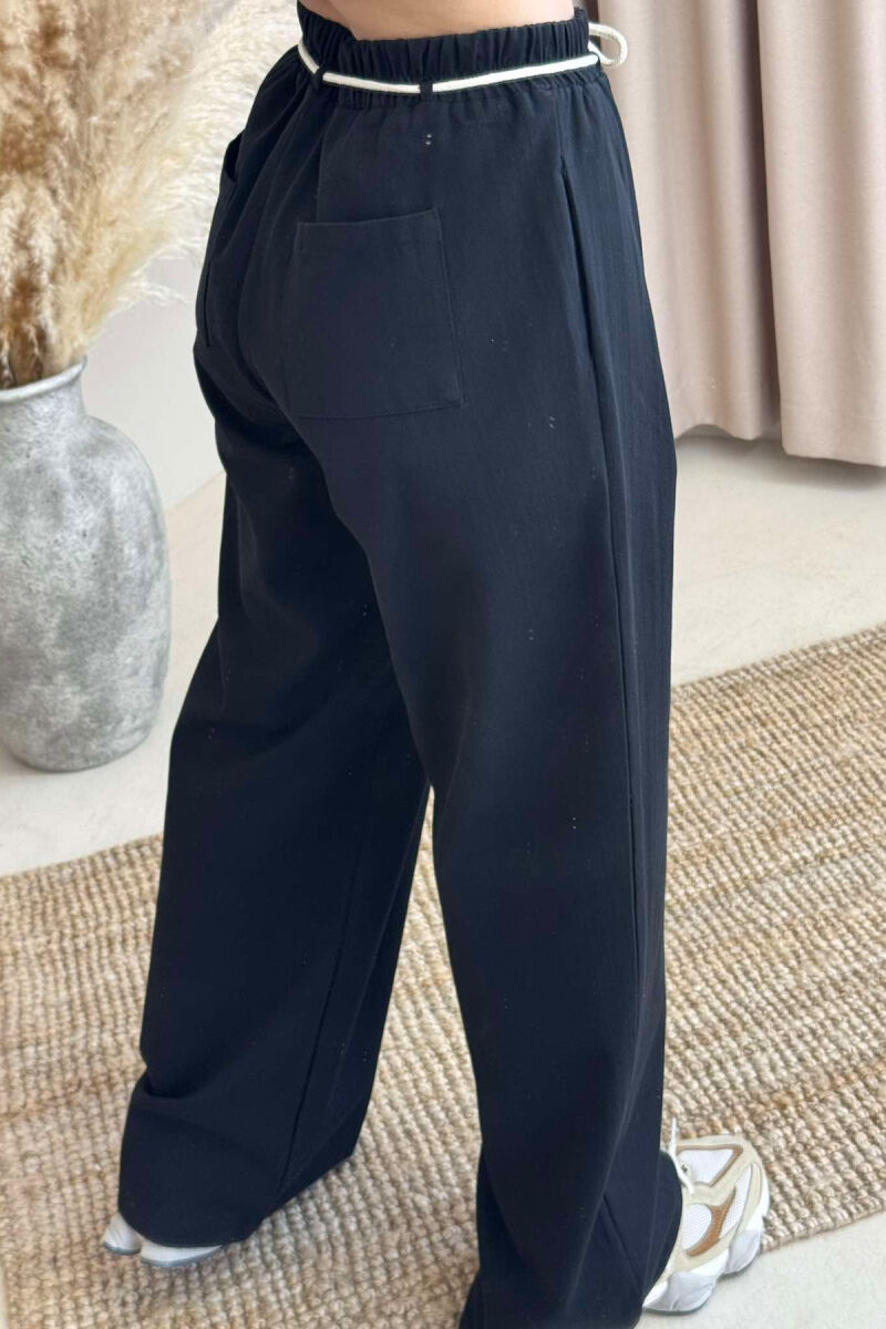 ONE COLOR ELASTIC LACING WAIST WOMEN TROUSERS BLACK/ E ZEZE - 4