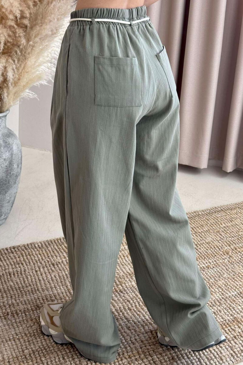 ONE COLOR ELASTIC LACING WAIST WOMEN TROUSERS GREEN/JESHILE - 3