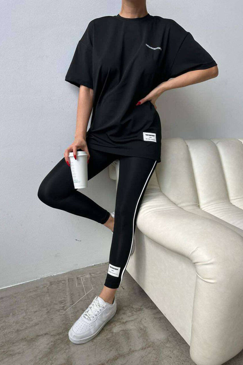 ONE COLOR ELASTIC LEGGINGS+T-SHIRT WOMEN SET BLACK/ E ZEZE - 1