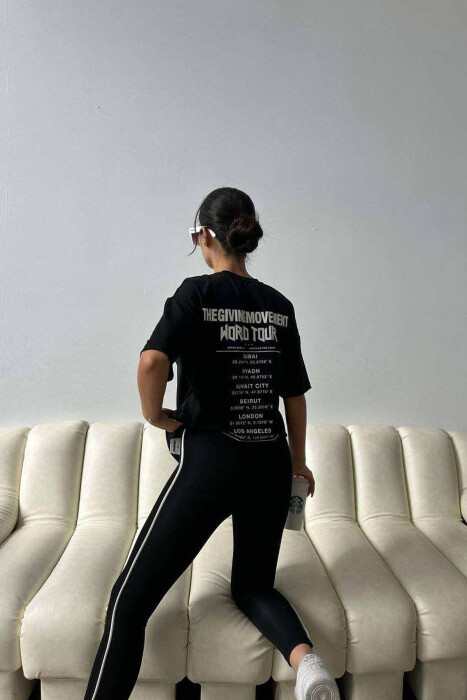 ONE COLOR ELASTIC LEGGINGS+T-SHIRT WOMEN SET BLACK/ E ZEZE - 2