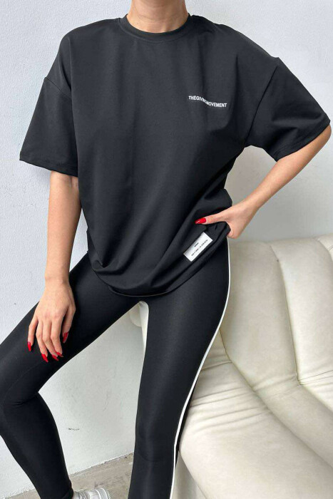 ONE COLOR ELASTIC LEGGINGS+T-SHIRT WOMEN SET BLACK/ E ZEZE - 4