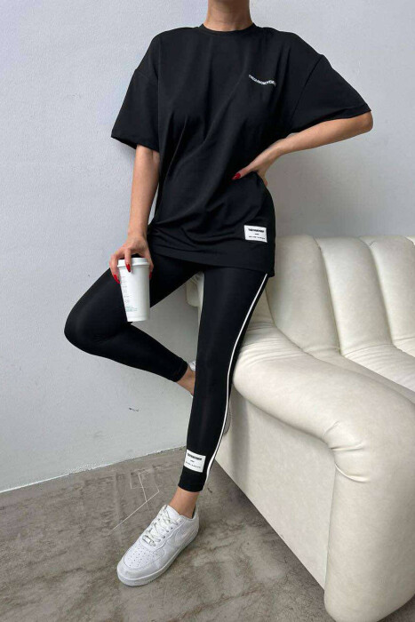 ONE COLOR ELASTIC LEGGINGS+T-SHIRT WOMEN SET BLACK/ E ZEZE 