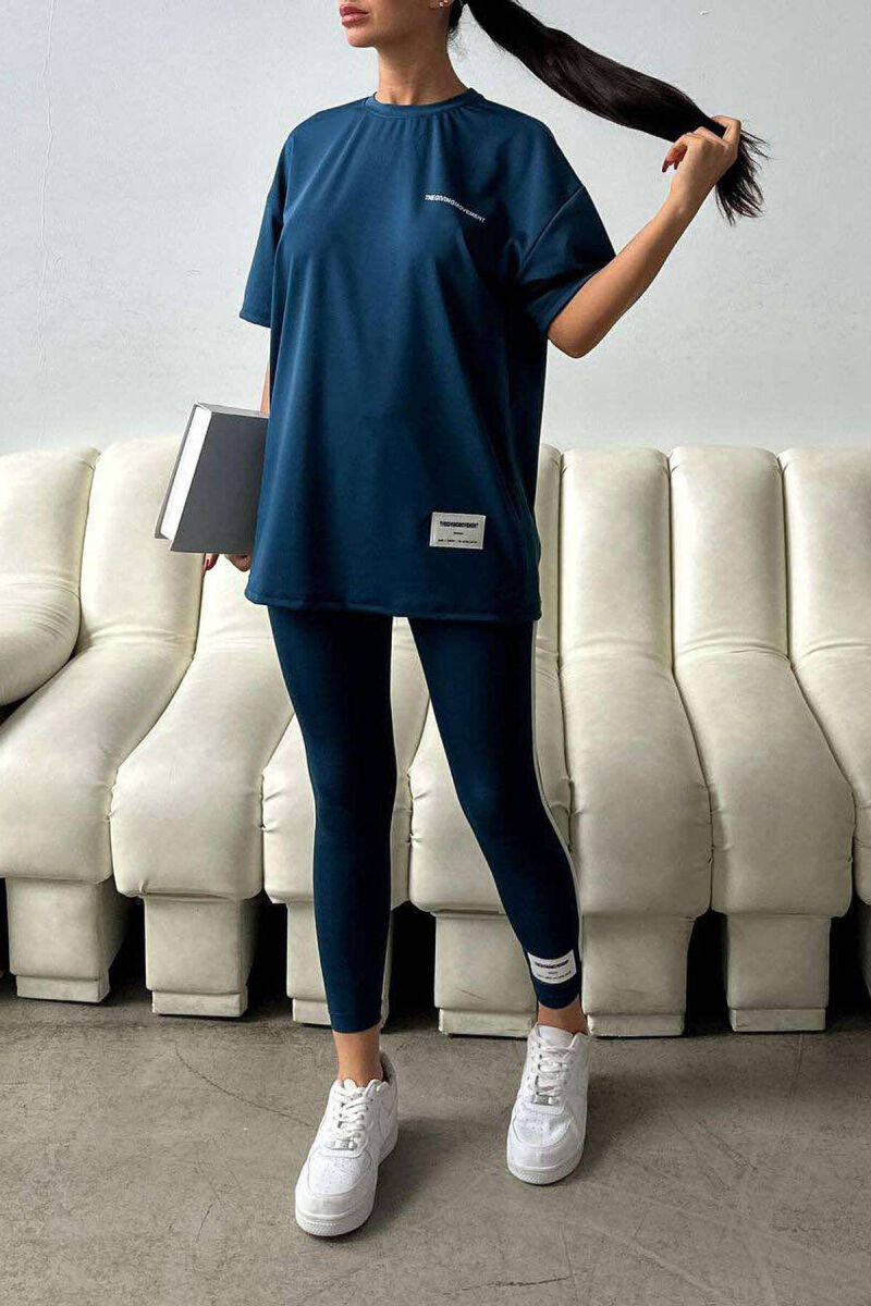 ONE COLOR ELASTIC LEGGINGS+T-SHIRT WOMEN SET BLUE/BLU - 1