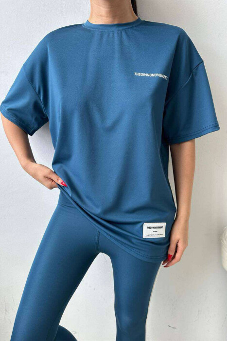 ONE COLOR ELASTIC LEGGINGS+T-SHIRT WOMEN SET BLUE/BLU - 4