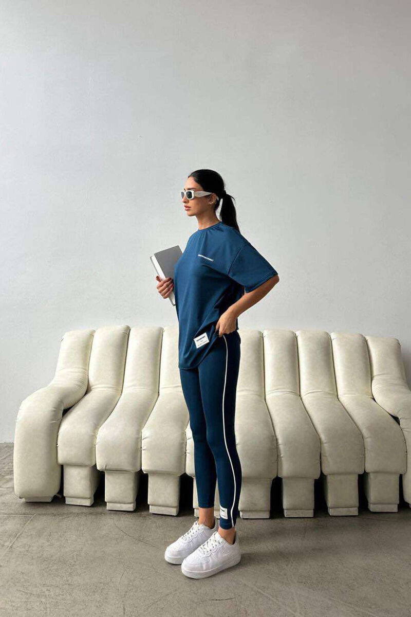 ONE COLOR ELASTIC LEGGINGS+T-SHIRT WOMEN SET BLUE/BLU - 5