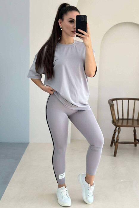 ONE COLOR ELASTIC LEGGINGS+T-SHIRT WOMEN SET LIGHT PURPLE/LEZB 