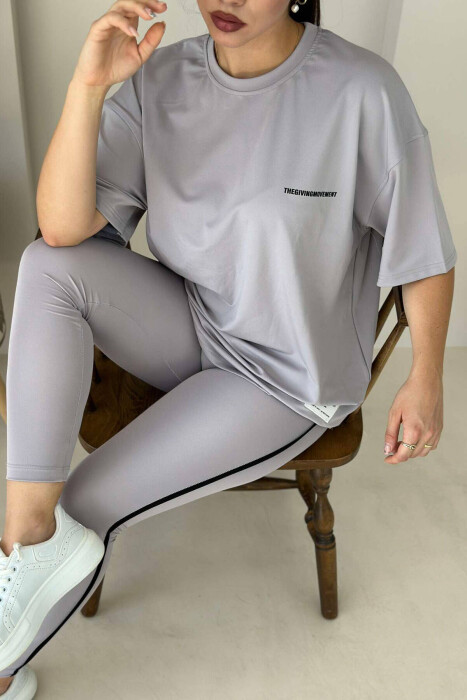 ONE COLOR ELASTIC LEGGINGS+T-SHIRT WOMEN SET LIGHT PURPLE/LEZB - 3