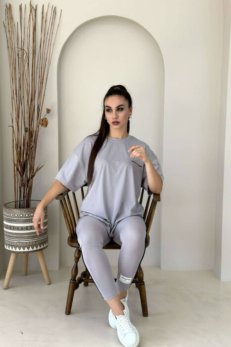 ONE COLOR ELASTIC LEGGINGS+T-SHIRT WOMEN SET LIGHT PURPLE/LEZB - 4