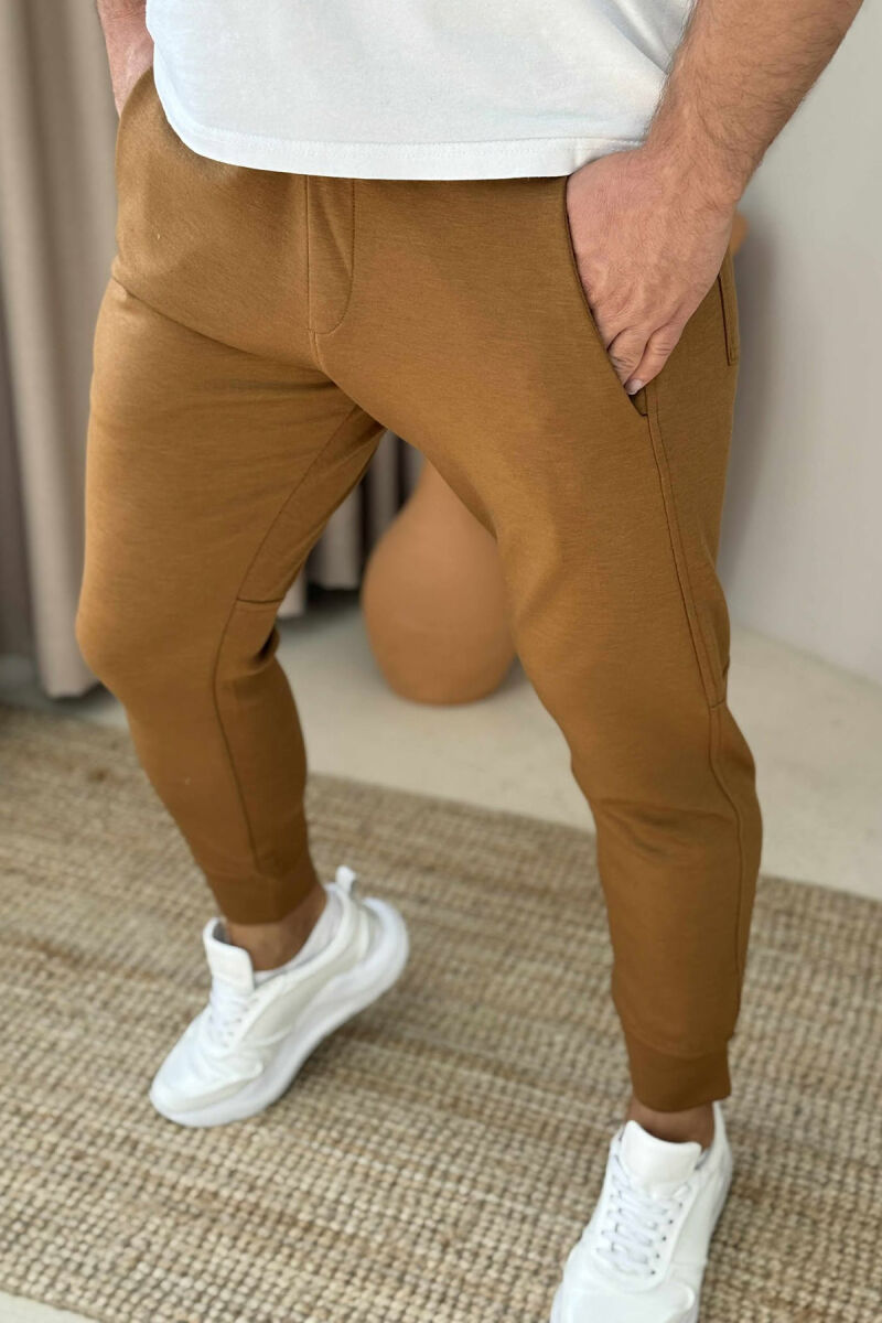ONE COLOR ELASTIC MEN SWEATPANTS BROWN/KAFE - 3