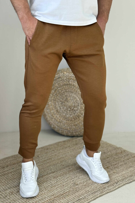 ONE COLOR ELASTIC MEN SWEATPANTS BROWN/KAFE - 4