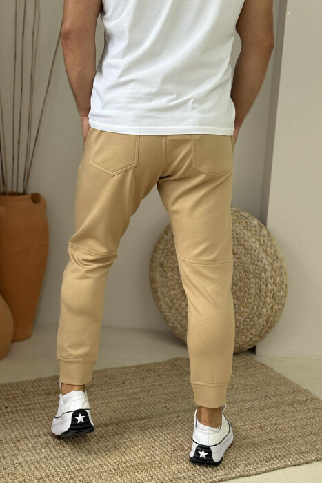 ONE COLOR ELASTIC MEN SWEATPANTS LIGHT BROWN/KAZB - 2