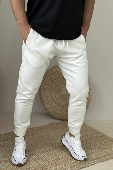 ONE COLOR ELASTIC MEN SWEATPANTS WHITE-E BARDHE - 3