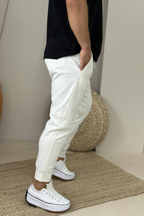 ONE COLOR ELASTIC MEN SWEATPANTS WHITE-E BARDHE - 4