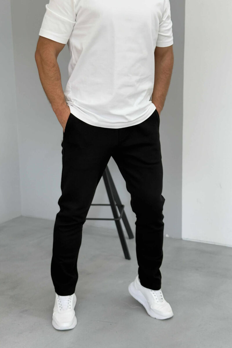 ONE COLOR ELASTIC SIMPLE MEN SWEATPANTS BLACK/ E ZEZE - 1