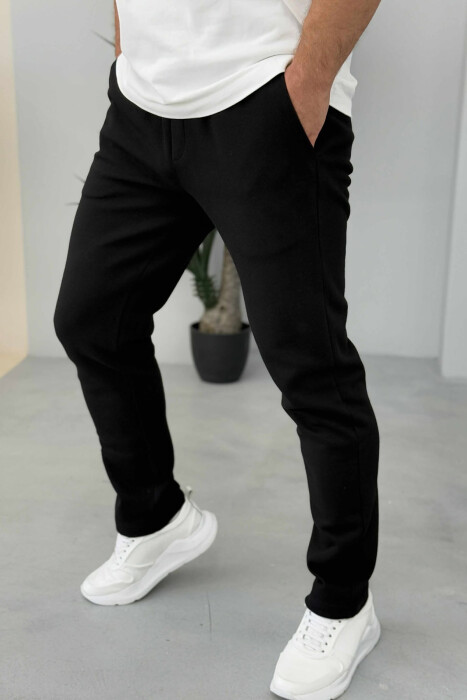 ONE COLOR ELASTIC SIMPLE MEN SWEATPANTS BLACK/ E ZEZE - 2