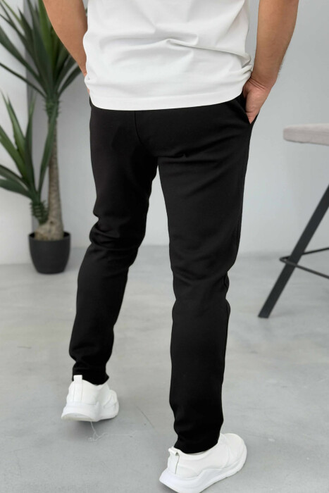 ONE COLOR ELASTIC SIMPLE MEN SWEATPANTS BLACK/ E ZEZE - 3