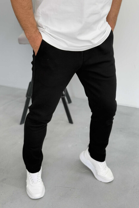 ONE COLOR ELASTIC SIMPLE MEN SWEATPANTS BLACK/ E ZEZE - 4