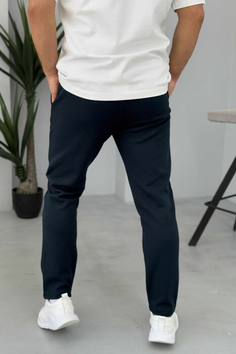 ONE COLOR ELASTIC SIMPLE MEN SWEATPANTS DARK BLUE/BEE - 2