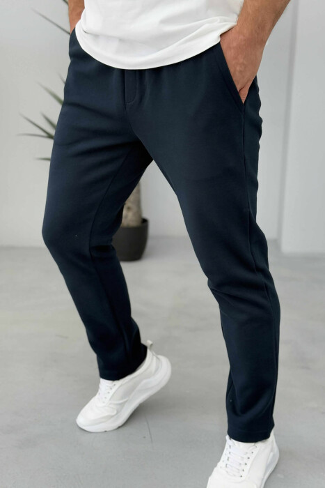 ONE COLOR ELASTIC SIMPLE MEN SWEATPANTS DARK BLUE/BEE - 3