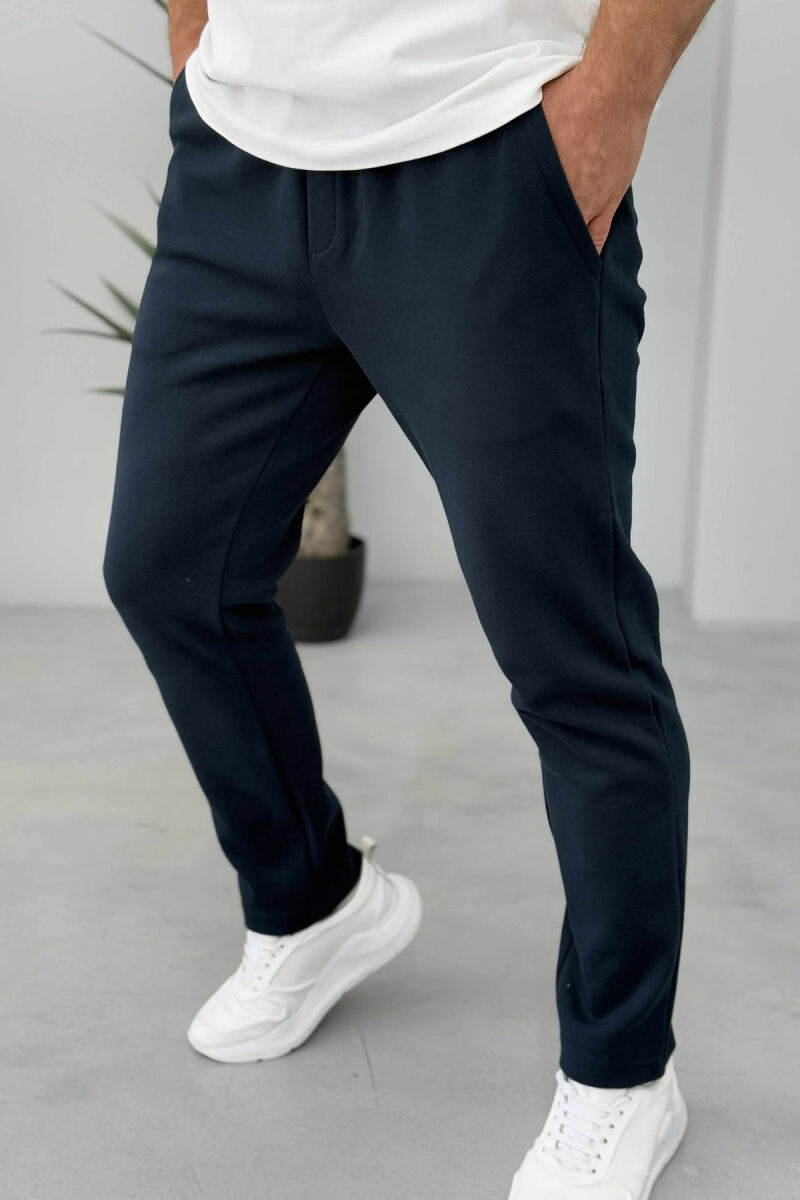 ONE COLOR ELASTIC SIMPLE MEN SWEATPANTS DARK BLUE/BEE - 3