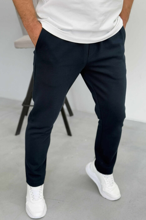 ONE COLOR ELASTIC SIMPLE MEN SWEATPANTS DARK BLUE/BEE - 4