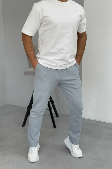 ONE COLOR ELASTIC SIMPLE MEN SWEATPANTS LIGHT GREY/GZ - KLAUDIO FASHION