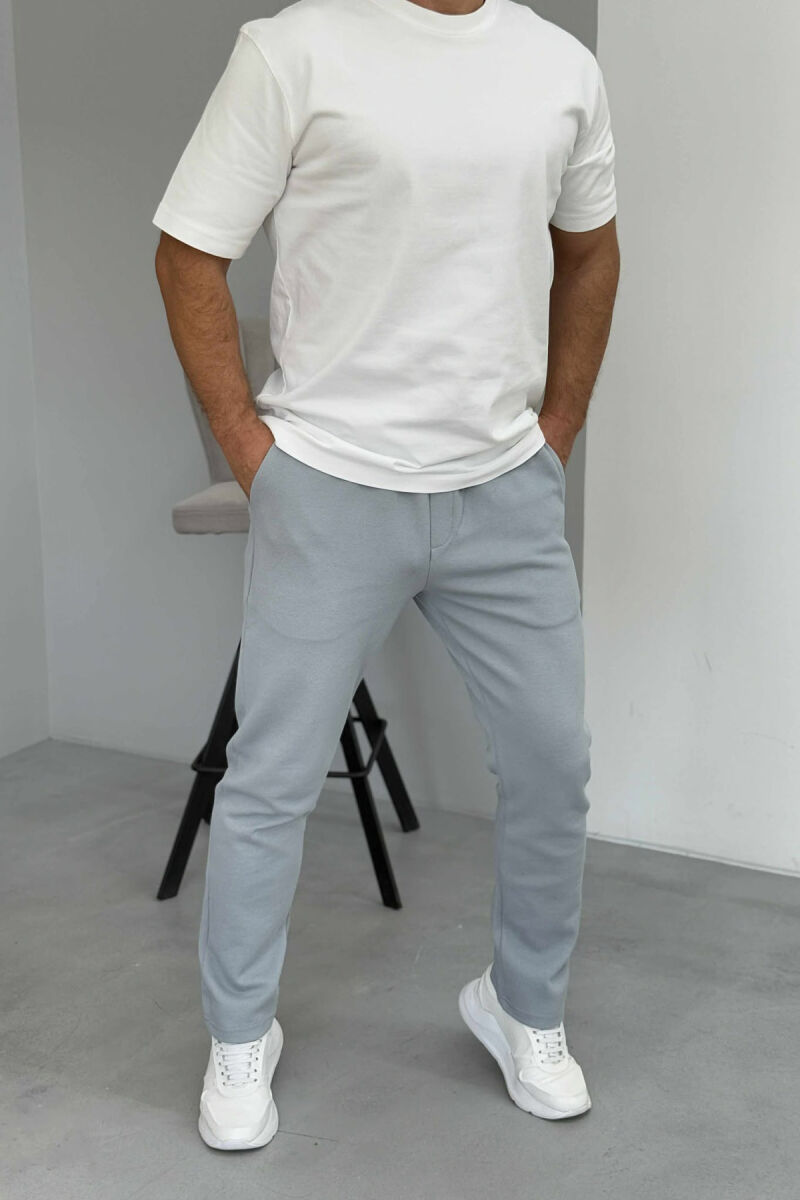 ONE COLOR ELASTIC SIMPLE MEN SWEATPANTS LIGHT GREY/GZ - 1