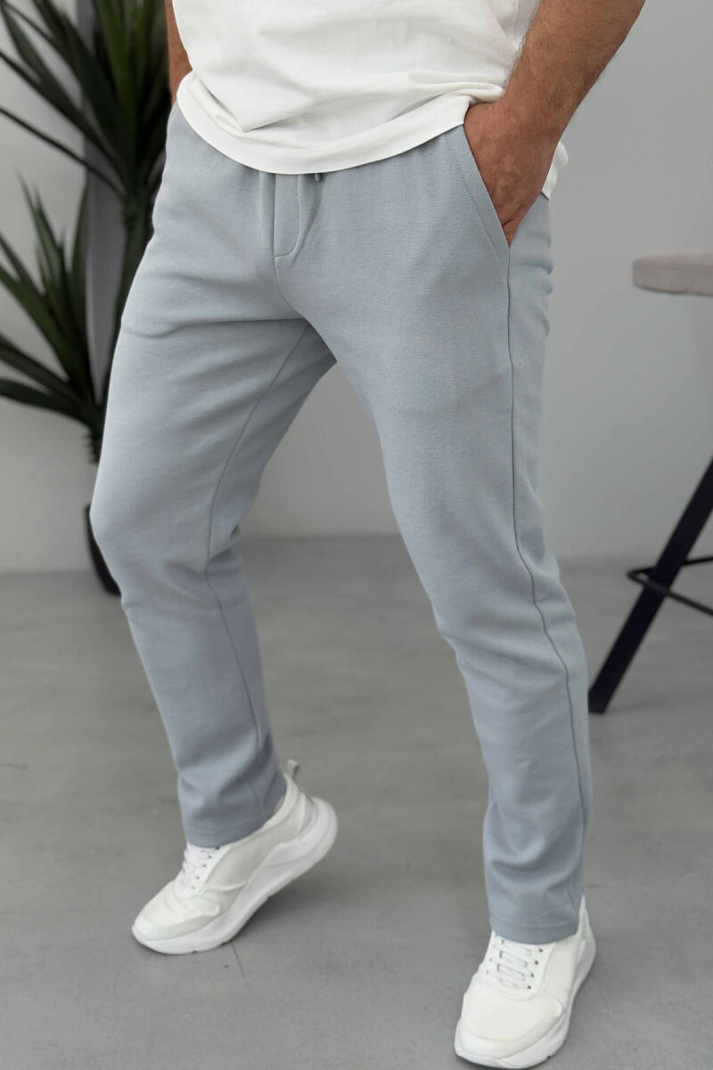 ONE COLOR ELASTIC SIMPLE MEN SWEATPANTS LIGHT GREY/GZ - 3